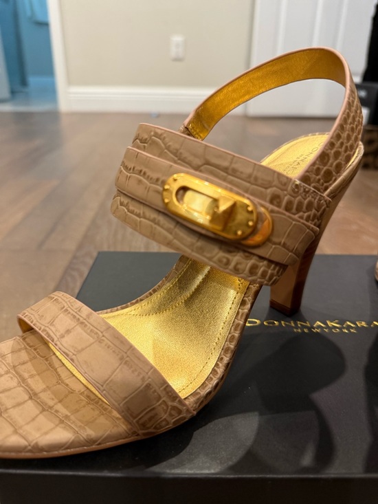 Donna Karan Shoes - Donna Karan Brown Croc-Embossed Heel Sandals Macys
